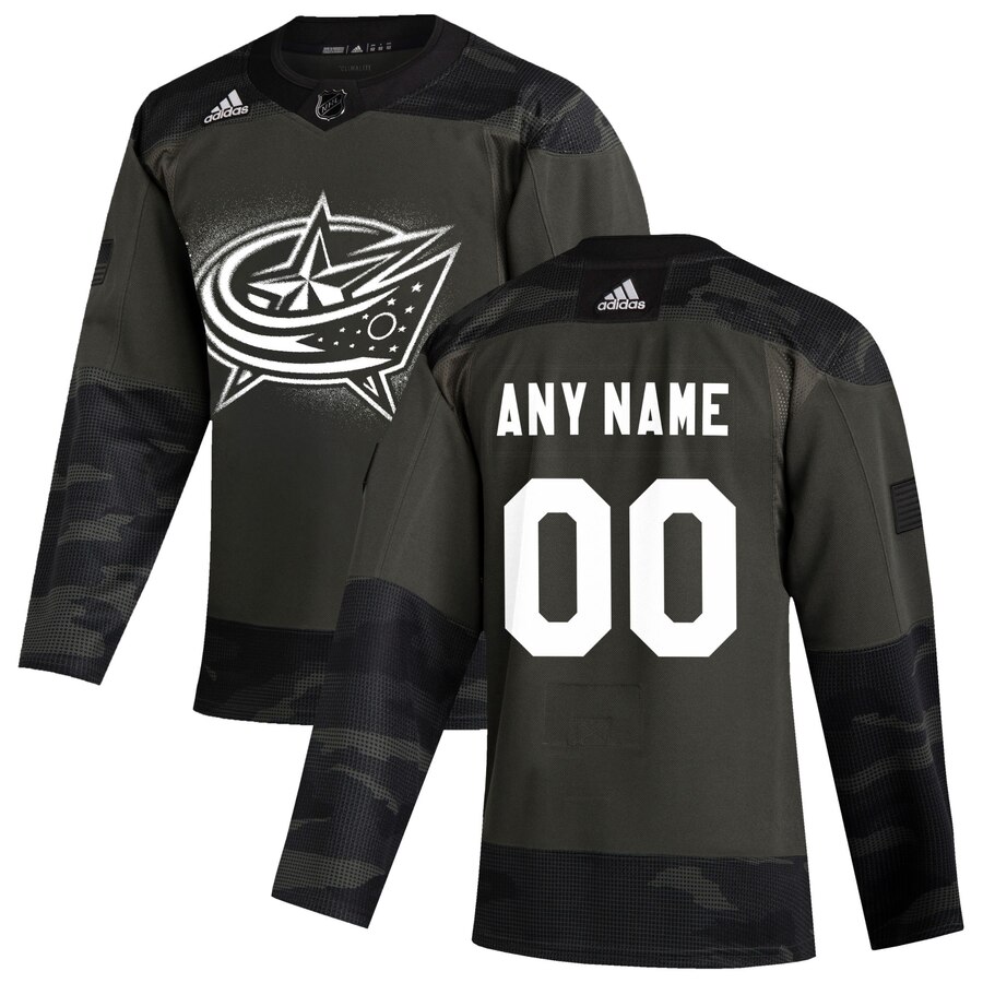 Columbus Blue Jackets Adidas 2019 Veterans Day Authentic Custom Practice NHL Jersey Camo